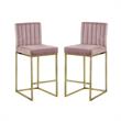 Home Square 2 Piece Upholstered Velvet Counter Stool Set in Pink