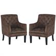 Home Square Fabric Tufted Accent Chair in Mahogany ( Set of 2 )
