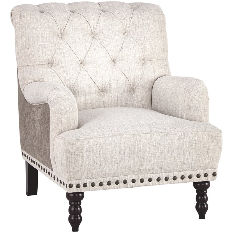 Home Square Tufted Accent Chair with Nailhead Trim in Ivory ( Set of 2 )