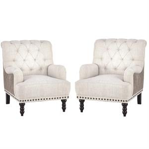 Home Square Tufted Accent Chair with Nailhead Trim in Ivory ( Set of 2 )