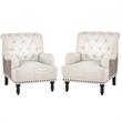Home Square Tufted Accent Chair with Nailhead Trim in Ivory ( Set of 2 )