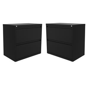 Home Square 2 Drawer Metal Lateral 101 Filing Cabinet Set in Black (Set of 2)