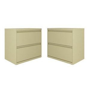 Home Square 2 Drawer Metal Lateral Filing Cabinet Set in Putty/Beige (Set of 2)