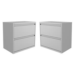 Home Square 2 Drawer Metal Lateral Filing Cabinet Set in Silver (Set of 2)