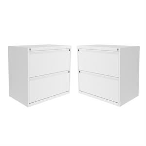 Home Square 2 Drawer Metal Lateral 101 Filing Cabinet Set in White (Set of 2)