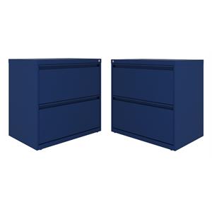 home square 2 drawer metal lateral 101 filing cabinet set in navy (set of 2)