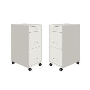 home square 3 drawer mobile metal filing cabinet set in pearl white (set of 2)