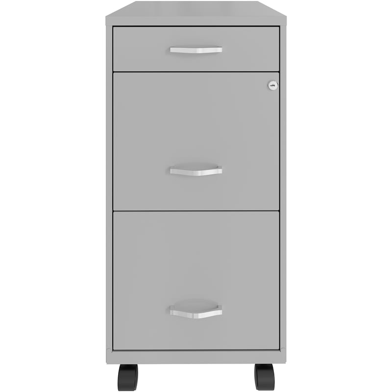 Home Square 3 Drawer Mobile Metal Filing Cabinet Set in Arctic Silver (Set of 2)