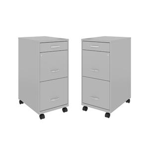 home square 3 drawer mobile metal filing cabinet set in arctic silver (set of 2)