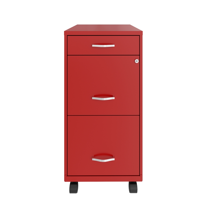 Home Square 3 Drawer Mobile Metal Filing Cabinet Set in Red (Set of 2)