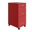 Home Square 3 Drawer Mobile Metal Filing Cabinet Set in Red (Set of 2)