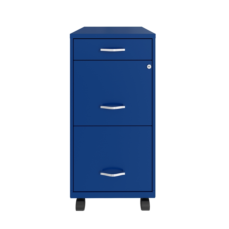 Home Square 3 Drawer Mobile Metal Filing Cabinet Set in Blue (Set of 2)