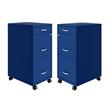 Home Square 3 Drawer Mobile Metal Filing Cabinet Set in Blue (Set of 2)