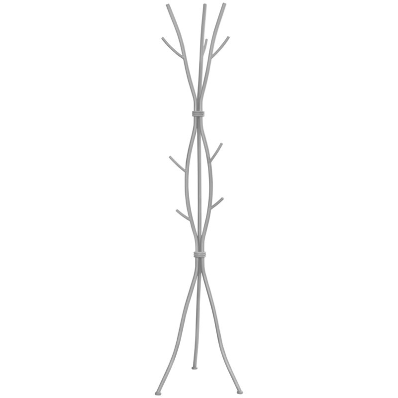 Home Square 8 Hook Hammered Metal Branching Coat Rack Set in Silver (Set of 2)