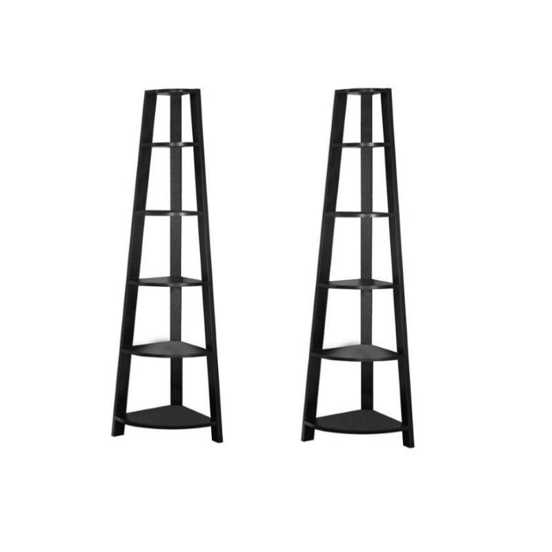 Home Square 2 Piece Wood Corner Accent Etagere Set in Cappuccino