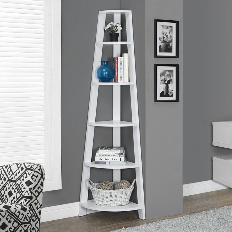 Home Square 2 Piece Modern Wood Corner Accent Etagere Set in White