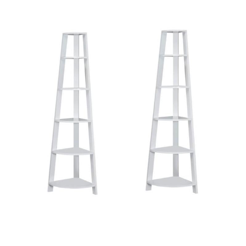 Home Square 2 Piece Modern Wood Corner Accent Etagere Set in White