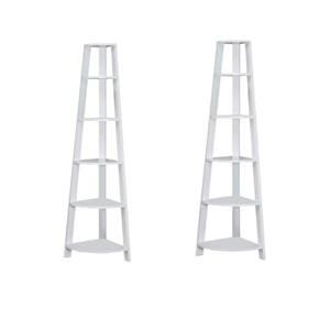 Home Square 2 Piece Modern Wood Corner Accent Etagere Set in White