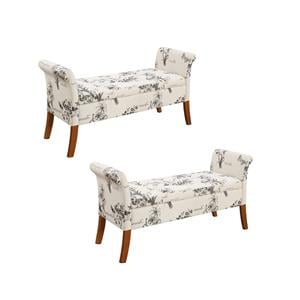 Home Square 2 Piece Designs4Comfort Fabric Storage Bench Set in Beige Botanical
