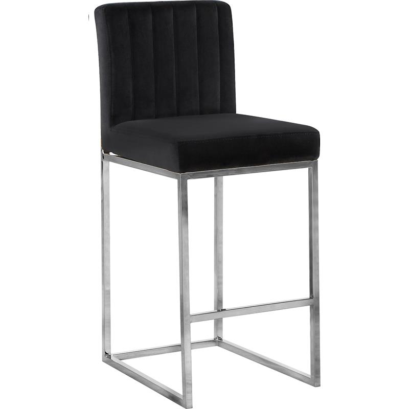 Home Square 2 Piece Upholstered Velvet Counter Stool Set in Black