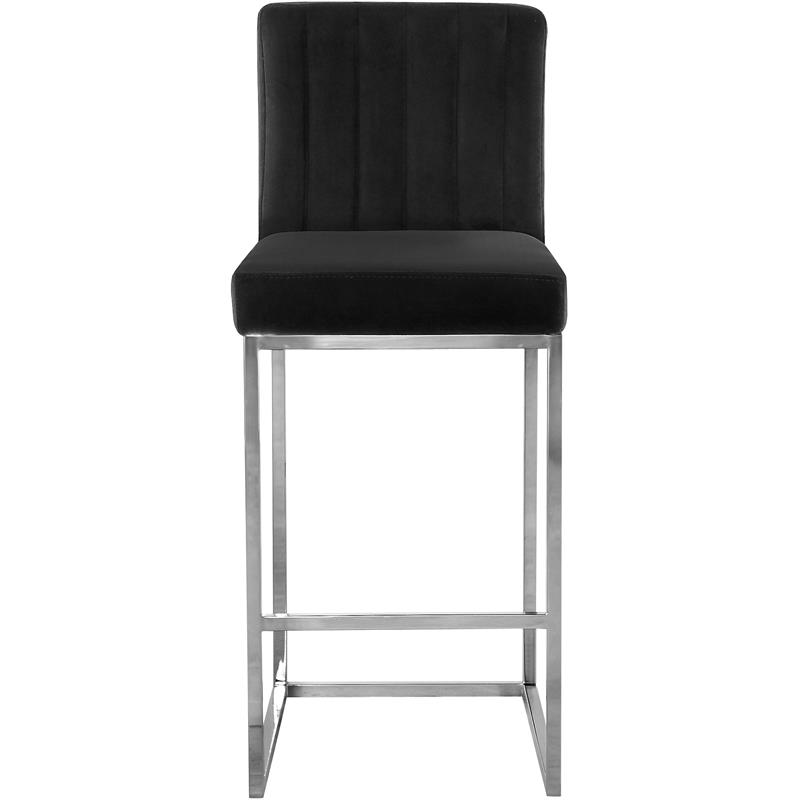 Home Square 2 Piece Upholstered Velvet Counter Stool Set in Black