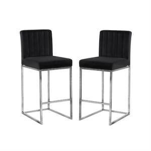 Home Square 2 Piece Upholstered Velvet Counter Stool Set in Black