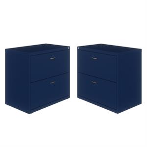 Home Square 2 Drawer Lateral Metal Filing Cabinet Set in Navy (Set of 2)