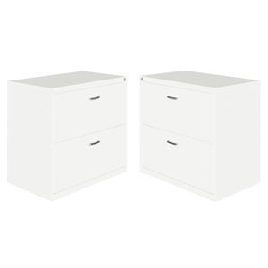 Home Square 2 Drawer Lateral Metal Filing Cabinet Set in White (Set of 2)