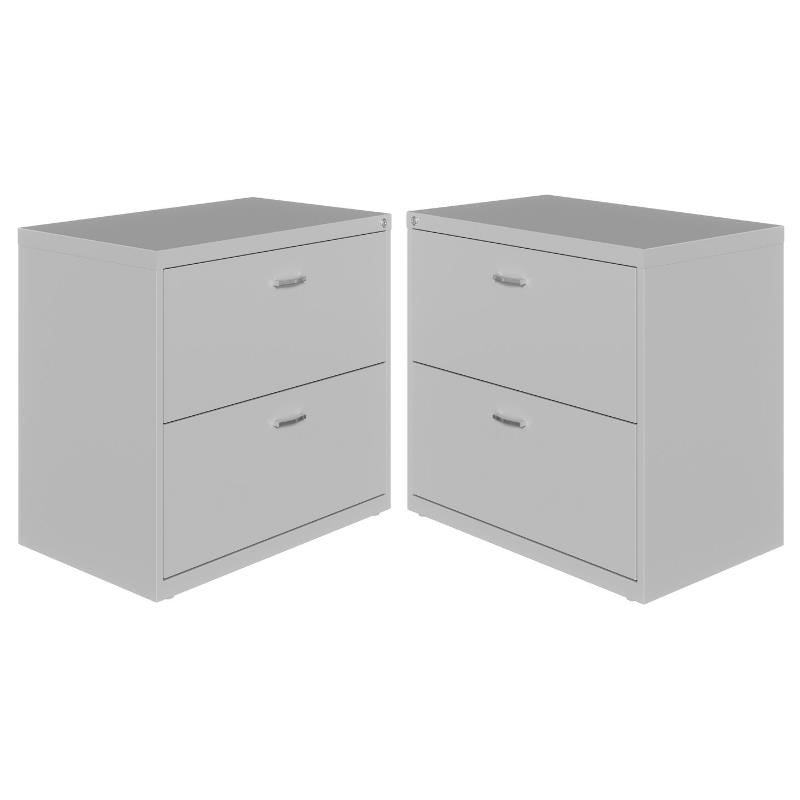 Home Square 2 Drawer Lateral Metal Filing Cabinet Set in Arctic Gray (Set of 2)