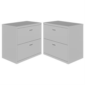 Home Square 2 Drawer Lateral Metal Filing Cabinet Set in Arctic Gray (Set of 2)