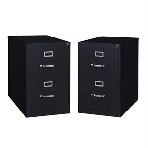 Home Square 2 Drawer Deep Metal Filing Cabinet Set in Black (Set of 2)
