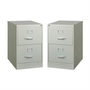 Home Square 2 Drawer Deep Metal Filing Cabinet Set in Light Gray (Set of 2)