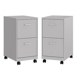 Home Square 2 Drawer Mobile Filing Cabinet Set in Arctic Silver (Set of 2)