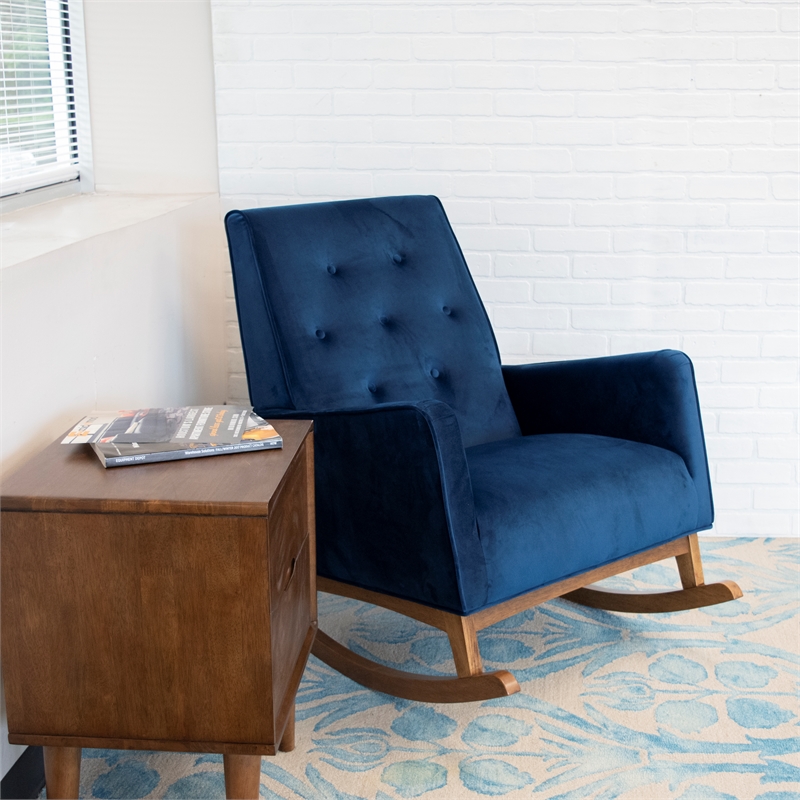 Home Square 2 Piece Mid Century Modern Velvet Rocking Chair Set in Blue