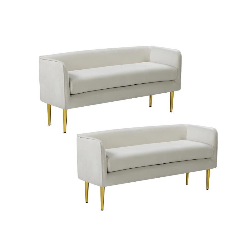 Home Square 2 Piece Contemporary Velvet Bench Set in White