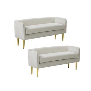 Home Square 2 Piece Contemporary Velvet Bench Set in White