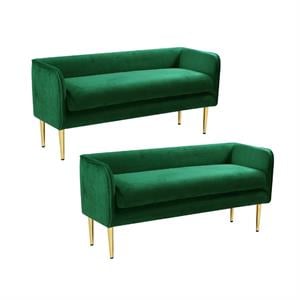 Home Square 2 Piece Contemporary Velvet Bench Set in Green