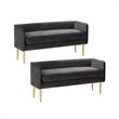 Home Square 2 Piece Contemporary Velvet Bench Set in Gray
