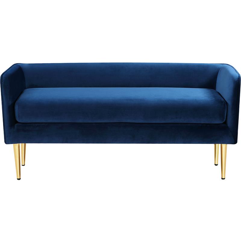 Home Square 2 Piece Contemporary Velvet Bench Set in Navy Blue