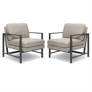Home Square 2 Piece Metal Frame Linen Accent Chair Set in Gray