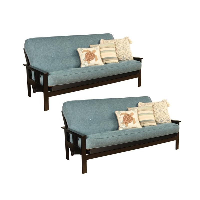 Home Square 2 Piece Linen Fabric Futon Mattress Set in Aqua Blue