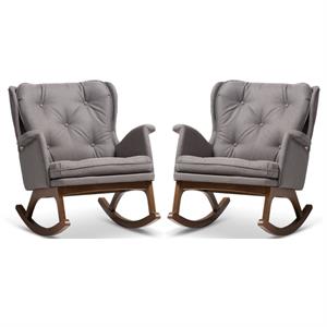 home square 2 piece tufted upholstered fabric rocker set in gray and walnut