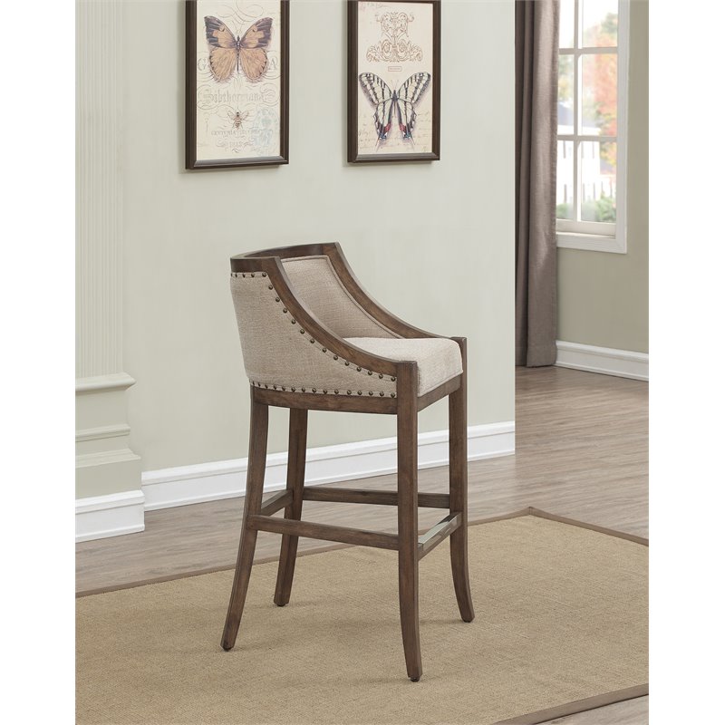 Home Square 2 Piece Stationary Counter Stool Set in Warm Brown and Light Beige