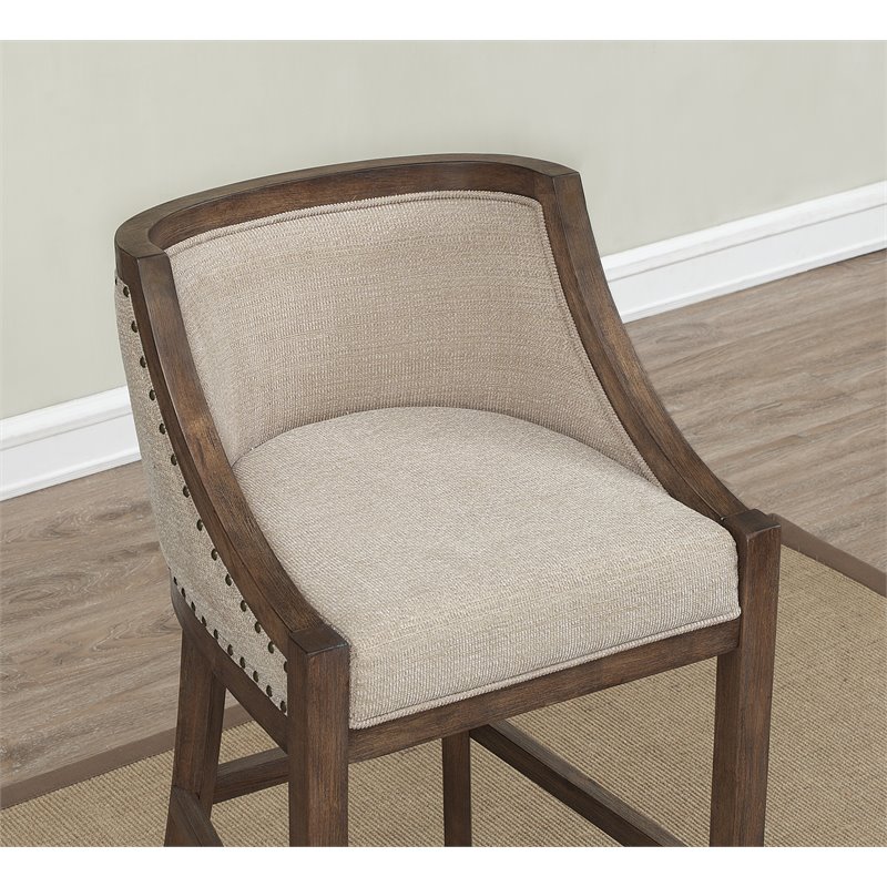 Home Square 2 Piece Stationary Counter Stool Set in Warm Brown and Light Beige