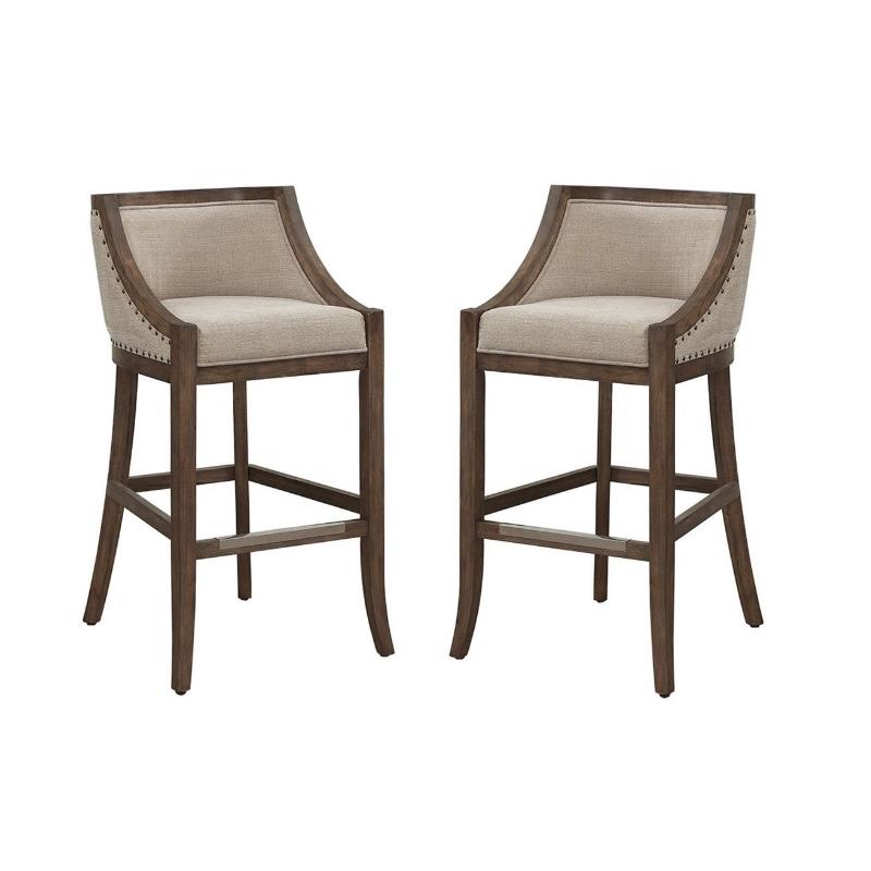 Home Square 2 Piece Stationary Counter Stool Set in Warm Brown and Light Beige