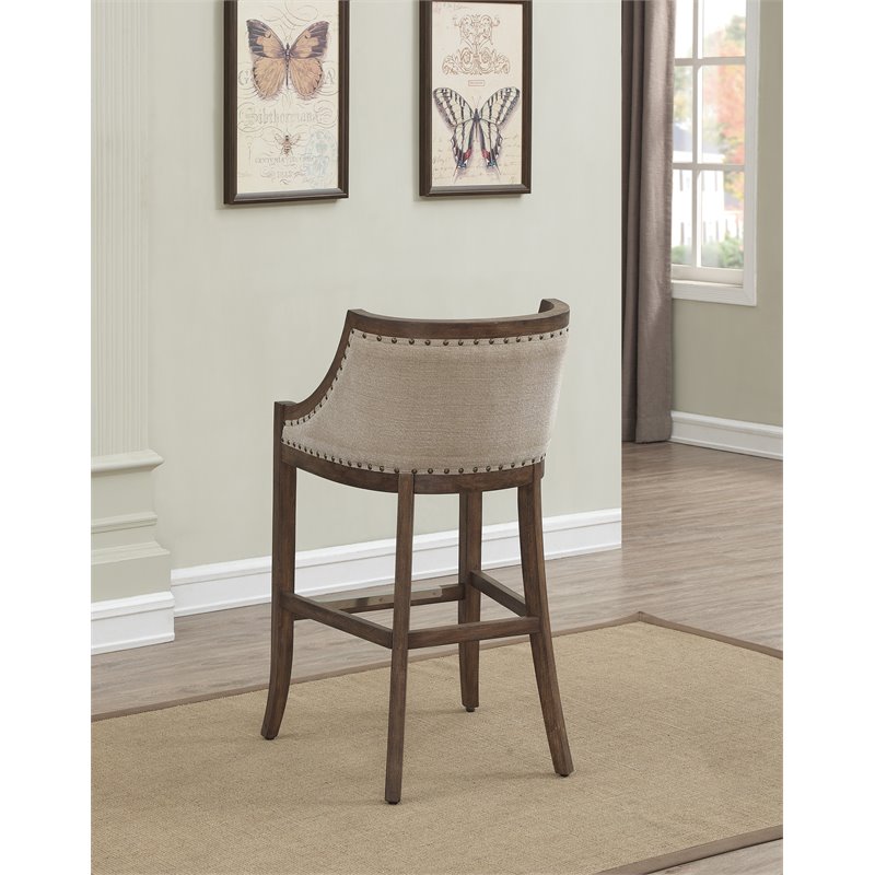 Home Square 2 Piece Stationary Bar Stool Set in Warm Brown and Light Beige