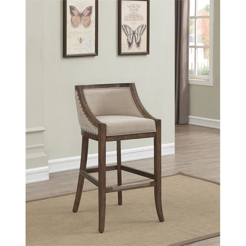 Home Square 2 Piece Stationary Bar Stool Set in Warm Brown and Light Beige