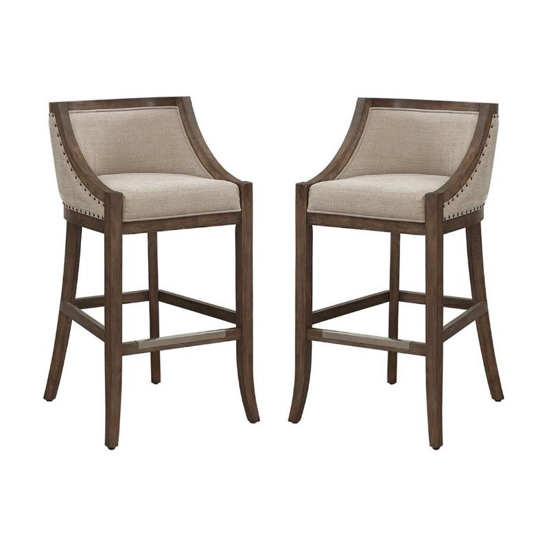 Home Square 2 Piece Stationary Bar Stool Set in Warm Brown and Light Beige
