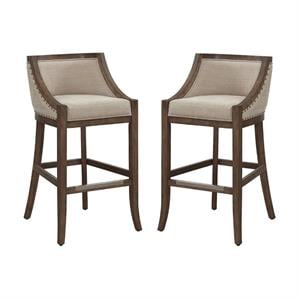 Home Square 2 Piece Stationary Bar Stool Set in Warm Brown and Light Beige