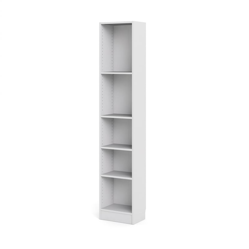 Home Square Tall Narrow 5 Shelf Wood Bookcase Set in White (Set of 2)